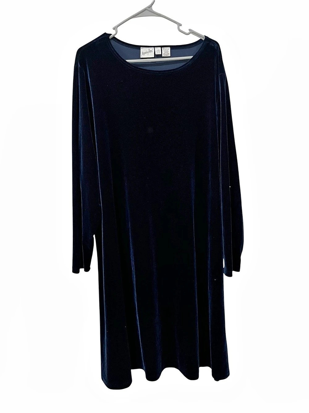 Jacqueline Ferrar Sz22W Navy Velvet Midi Dress, Pull On Style